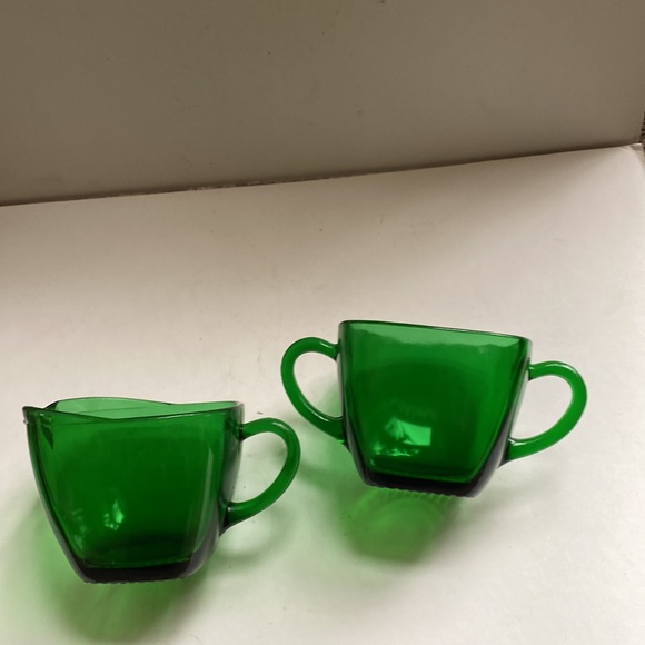 Vintage Anchor Hocking Charm forest green glass cream and sugar - Picture 2 of 6